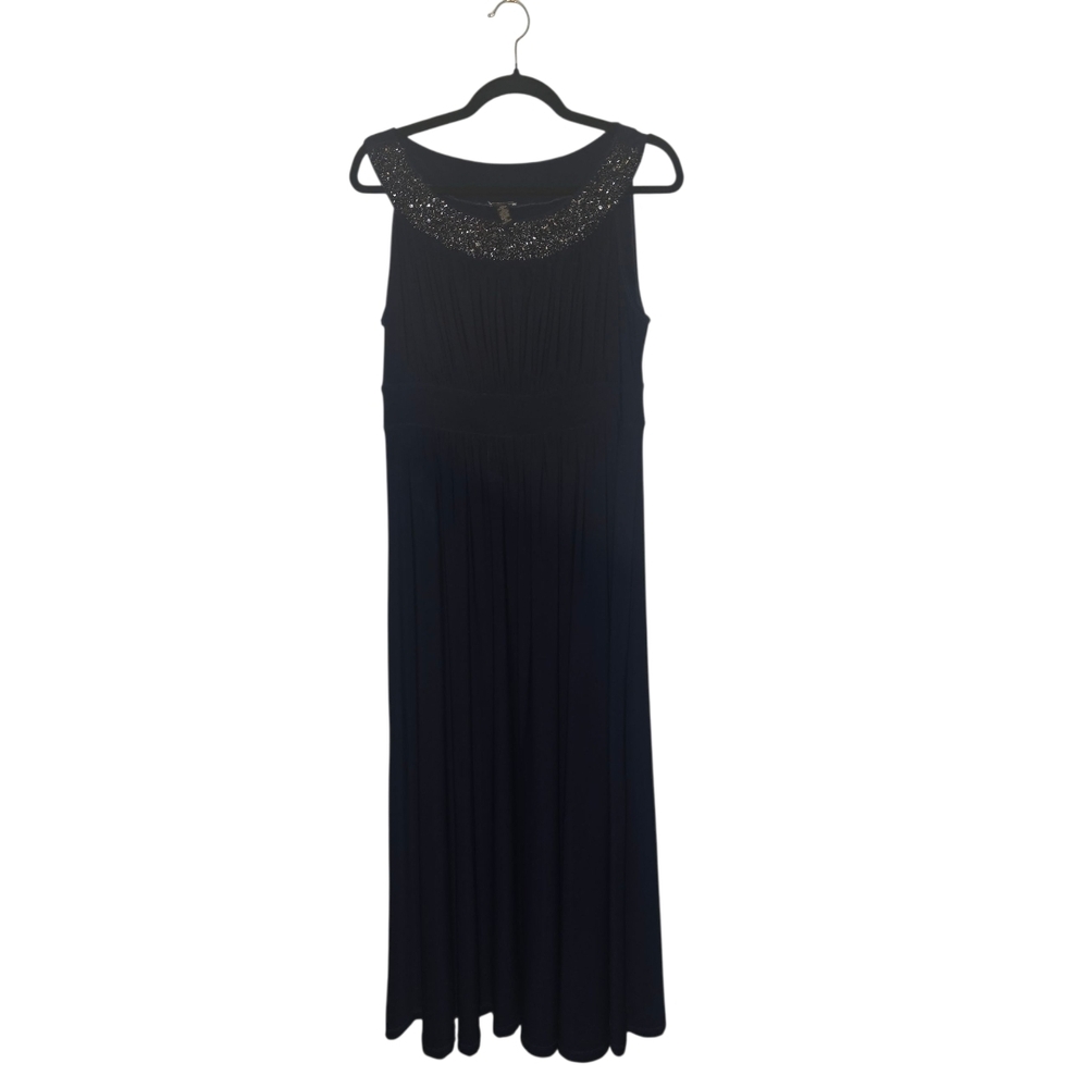 Haani DEEP NAVY Midi Dress with Embellished Neckline PETITE